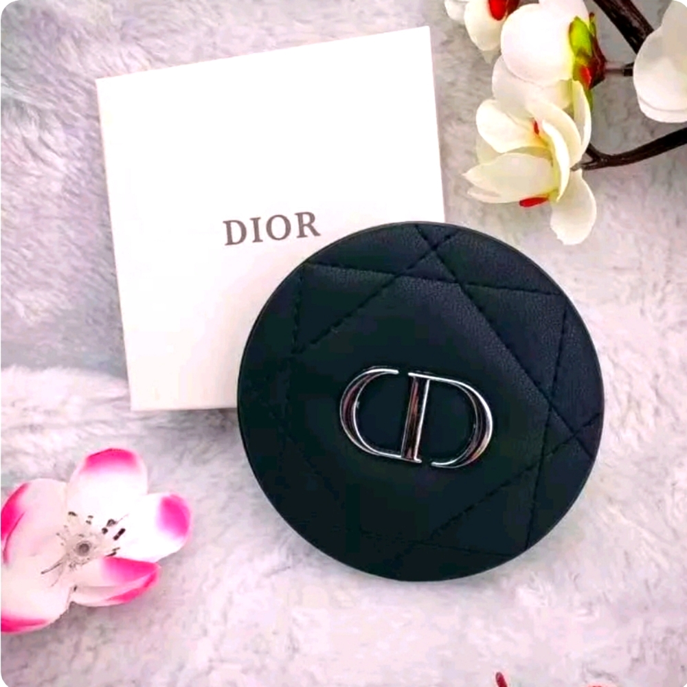 Dior Quilted Round Black Leather Compact Case